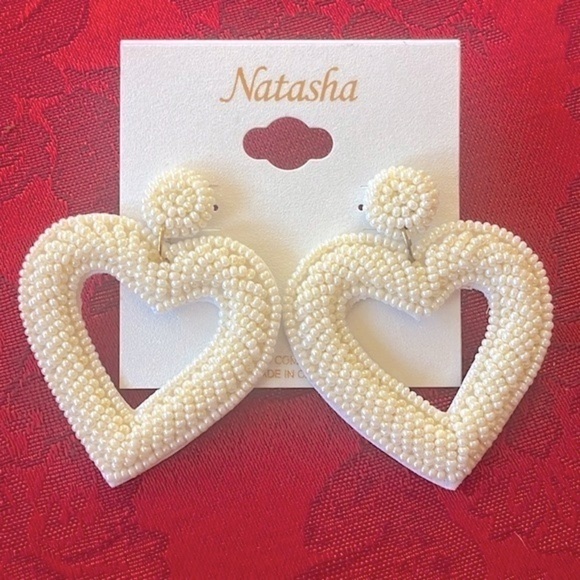 Brand New Natasha Beaded Pearl Cream Heart Drop Earrings Valentine’s Day - Picture 13 of 13